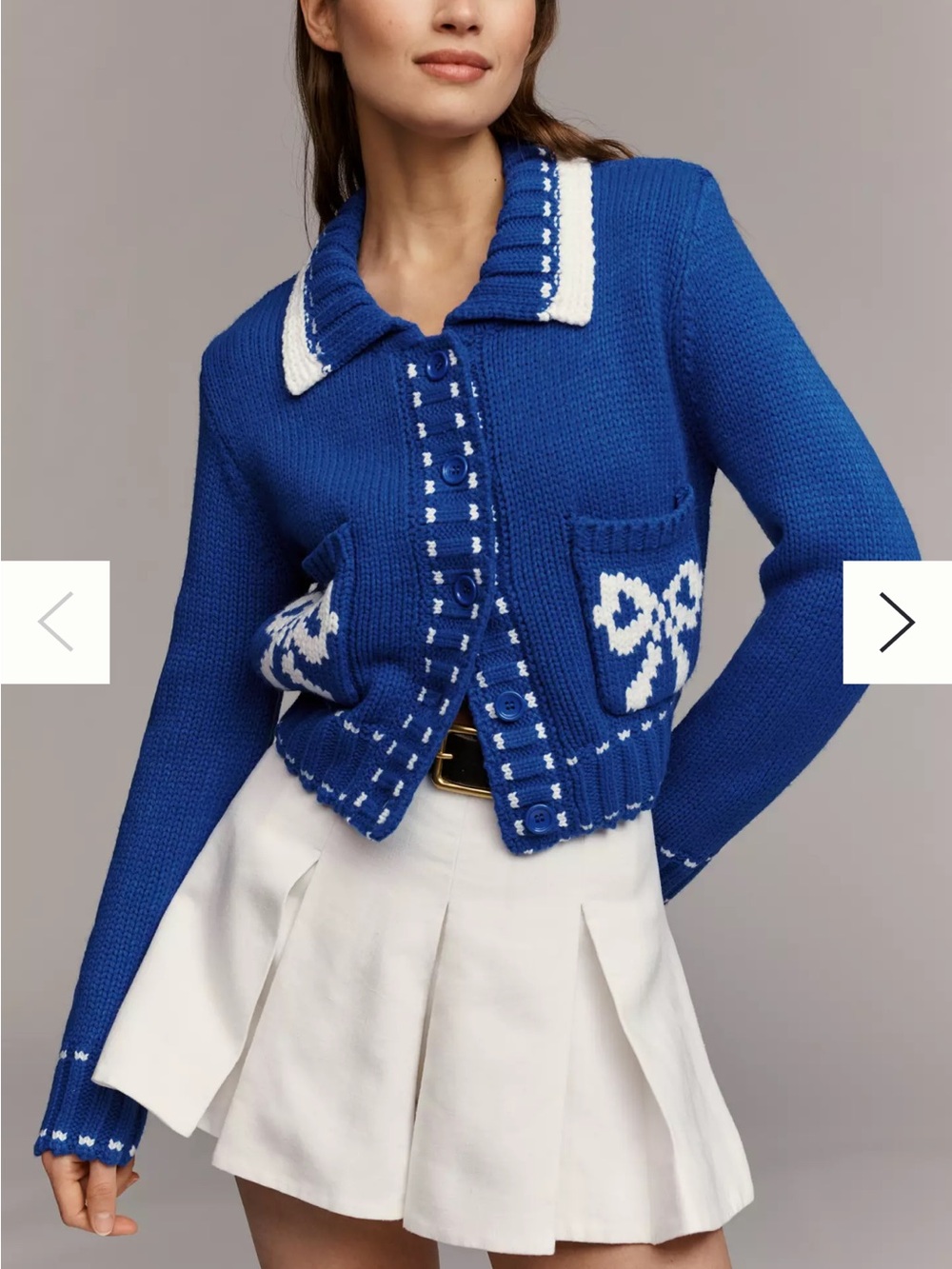 English Factory Petite Bow Pocket Cardigan Sweater Blue White Medium NWT